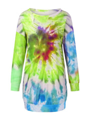 Full Size Tie-Dye Round Neck Long Sleeve Dress - Trendsi