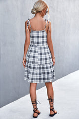 Plaid Tie-Shoulder Tiered Dress - Trendsi