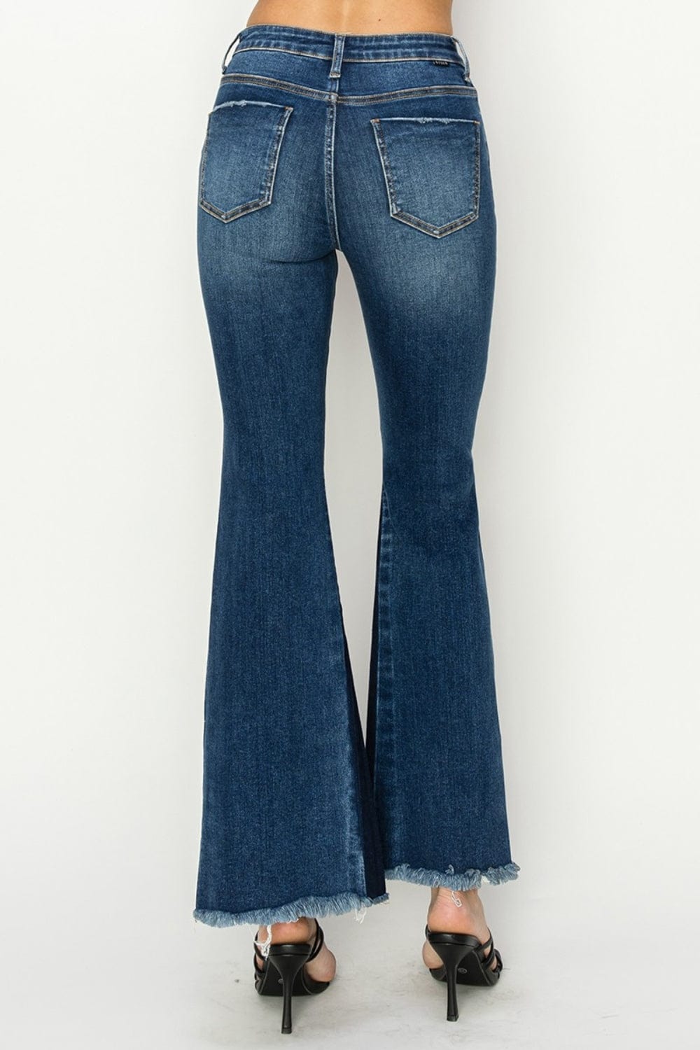 RISEN Full Size High Rise Side Shadow Seam Detail Slit Flare Jeans - Trendsi