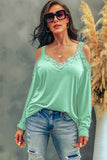 Lace Detail Cold Shoulder Long Sleeve T-Shirt - Flyclothing LLC