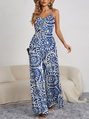 Decorative Button Spaghetti Strap Wide Leg Jumpsuit - Flyclothing LLC