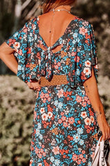 Tied Printed Round Neck Half Sleeve Dress - Trendsi