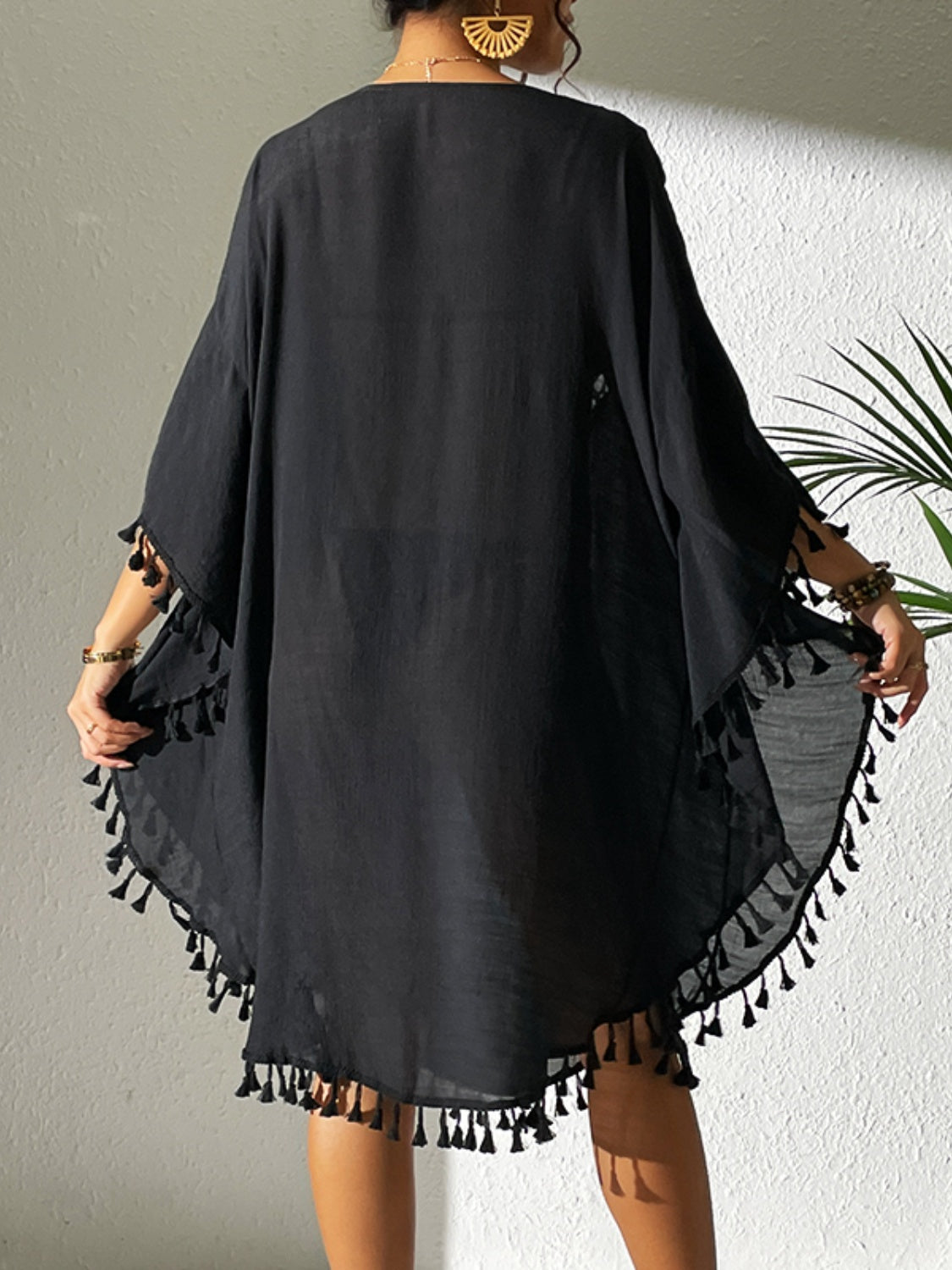 Tassel Cutout Scoop Neck Cover-Up Dress - Flyclothing LLC