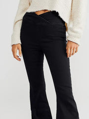 Asymmetric Waist Flare Jeans - Trendsi