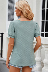 Eyelet Short Sleeve Top Trendsi