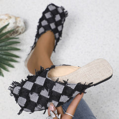 Plaid Square Toe Flat Slippers Trendsi