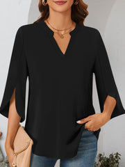 Notched Slit Half Sleeve Blouse Trendsi