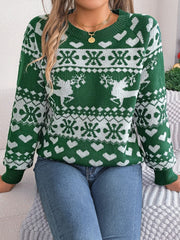 Christmas Element Round Neck Long Sleeve Sweater - Trendsi