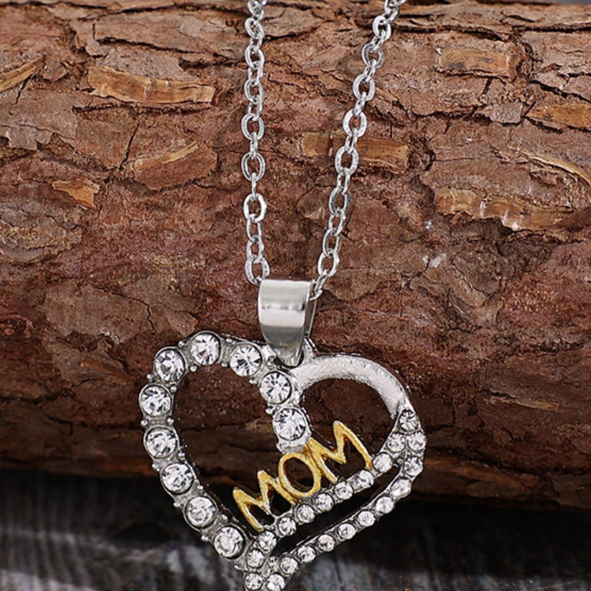 Alloy Inlaid Zircon Heart Pendant Necklace - Trendsi