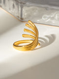 18K Gold-Plated Stainless Steel Irregular Lines Open Ring - Trendsi