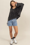 HYFVE Cable Knit V-Neck Dropped Shoulder Oversized Sweater - Trendsi