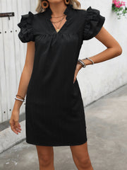 Ruffled Notched Cap Sleeve Mini Dress Trendsi