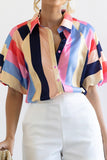 Color Block Button Up Balloon Sleeve Shirt - Flyclothing LLC