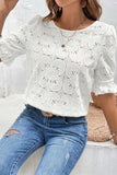 Round Neck Flounce Sleeve Blouse - Flyclothing LLC