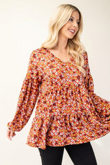 Celeste Full Size Floral V-Neck Balloon Sleeve Blouse - Trendsi