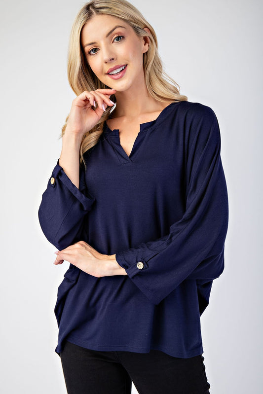 Celeste Full Size Notched Three-Quarter Sleeve Blouse - Trendsi