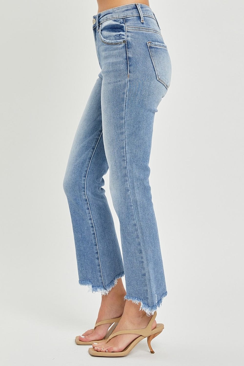 RISEN Full Size Frayed Hem Cropped Straight Jeans - Trendsi