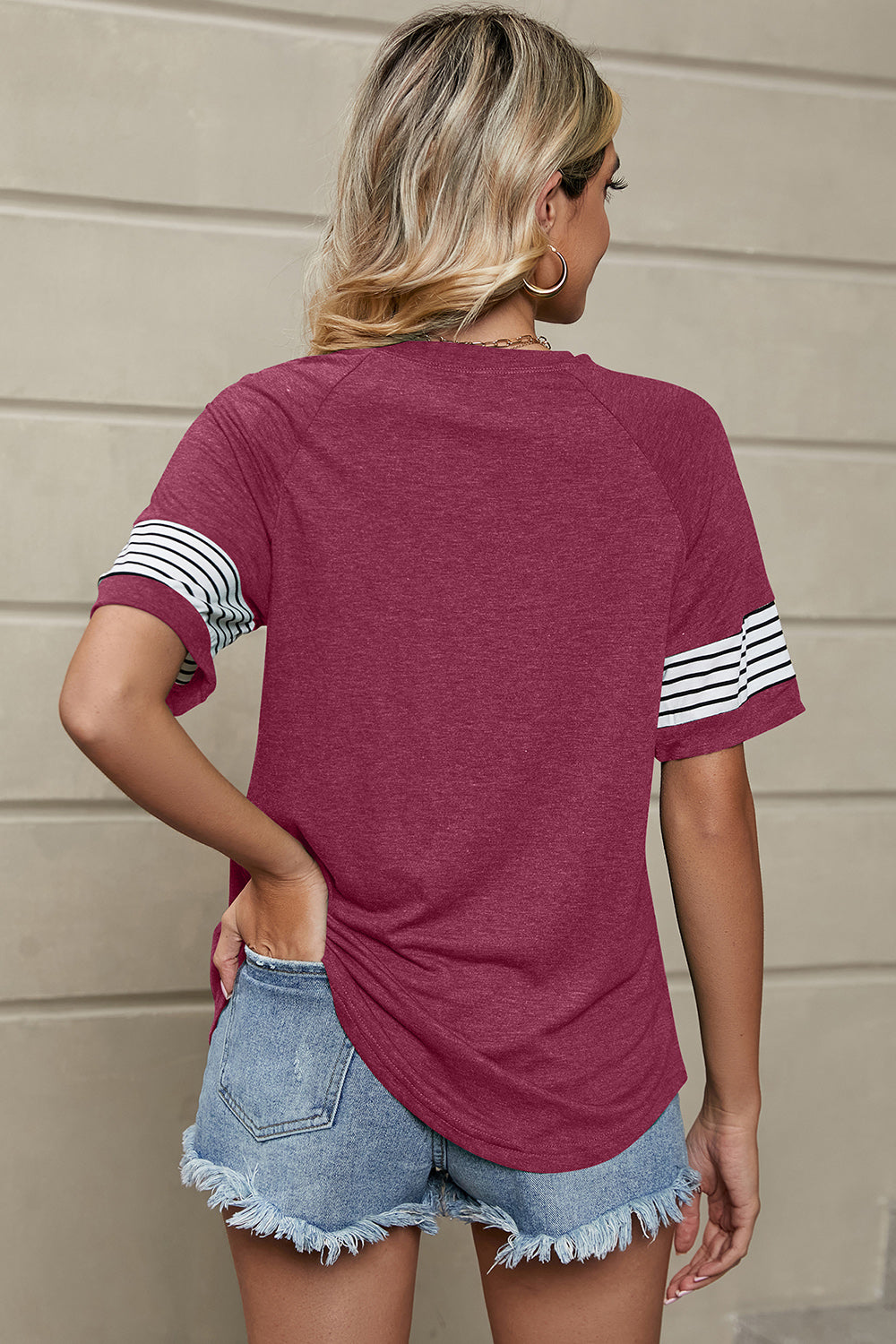 Striped Round Neck Short Sleeve T-Shirt - Flyclothing LLC