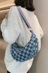 Raw Hem Checkered Denim Crossbody Bag