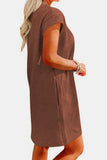 Textured Round Neck Cap Sleeve Dress Trendsi