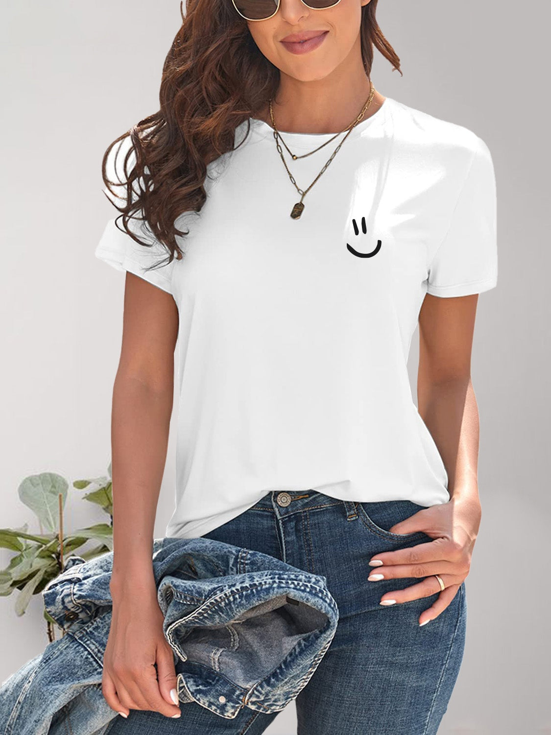 Smile Graphic Round Neck Short Sleeve T-Shirt Trendsi