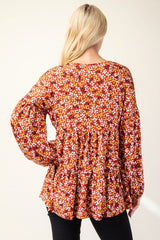 Celeste Full Size Floral V-Neck Balloon Sleeve Blouse - Trendsi