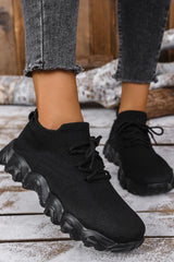 Mesh Lace-Up Round Toe Athletic - Trendsi