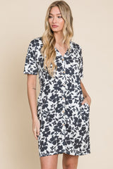 BOMBOM Floral Button Down Mini Dress - Trendsi