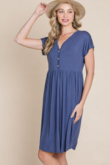 BOMBOM V-Neck Short Sleeve Dress - Trendsi