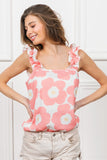 BiBi Floral Waffle Ruffled Tank - Flyclothing LLC