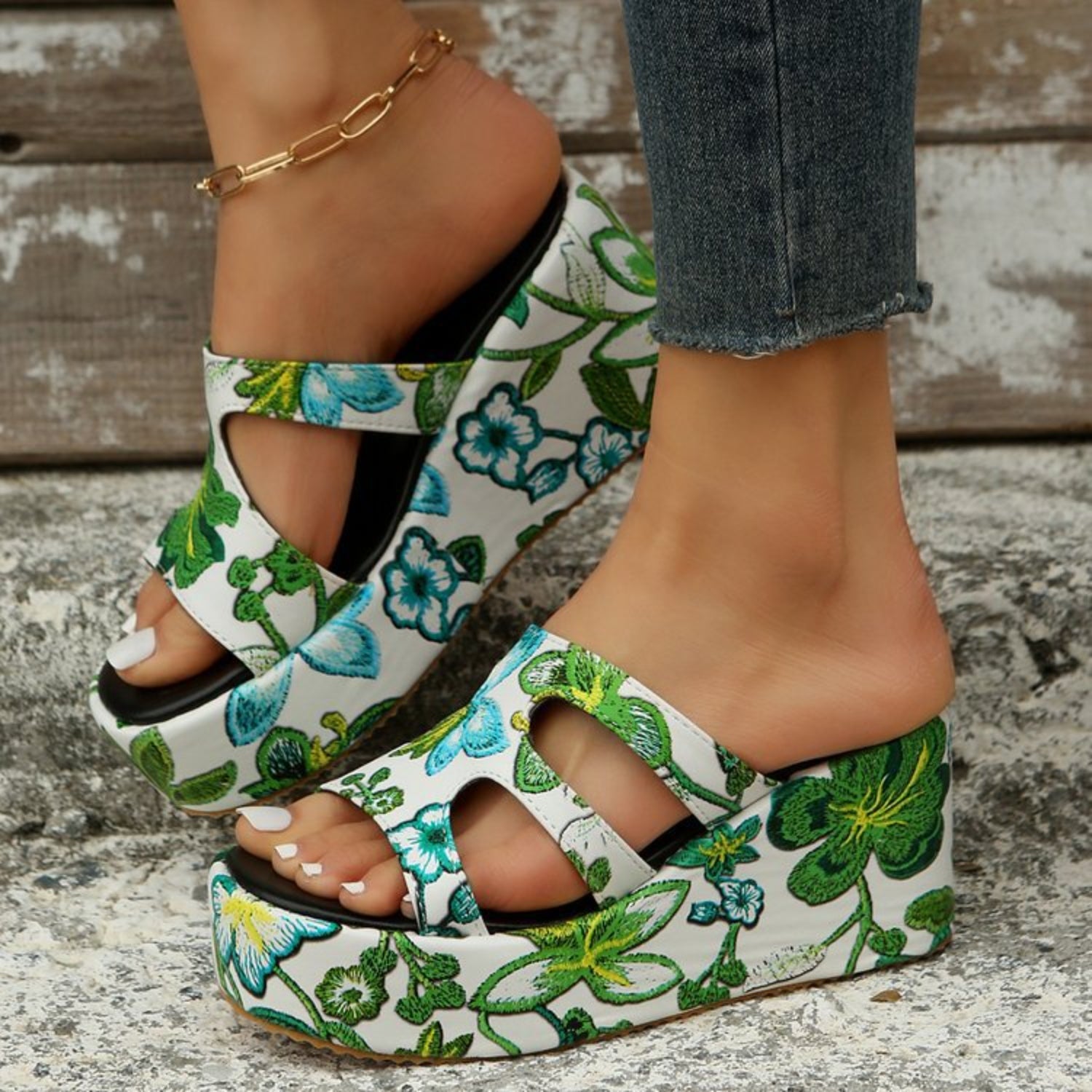 Cutout Floral Peep Toe Sandals - Trendsi