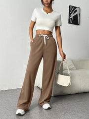 Drawstring Wide Leg Pants with Pockets