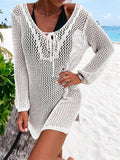 Openwork Tie Neck Cover-Up - Flyclothing LLC