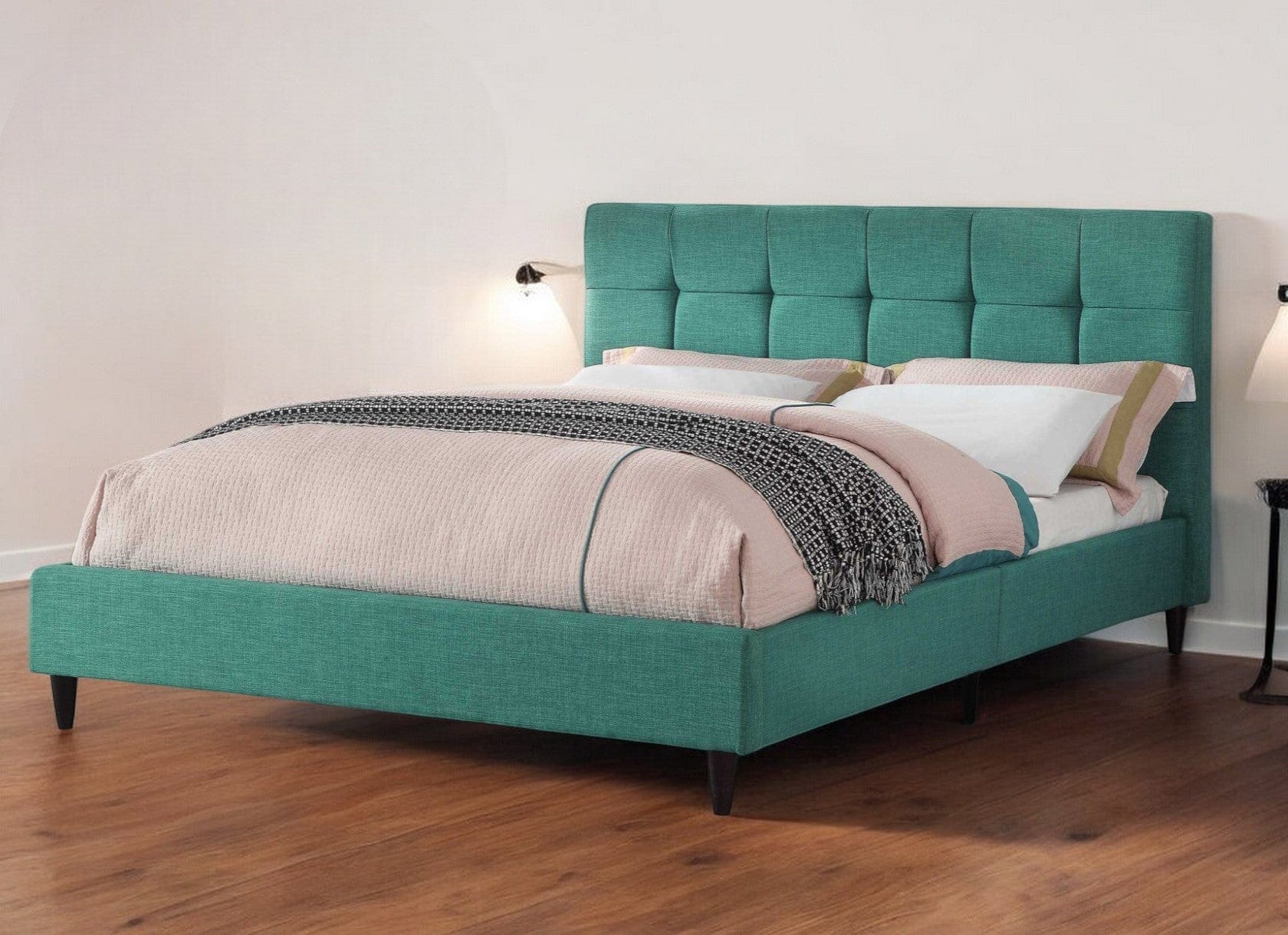 Solid Wood Queen Tufted Turquoise Upholstered Juteno Bed