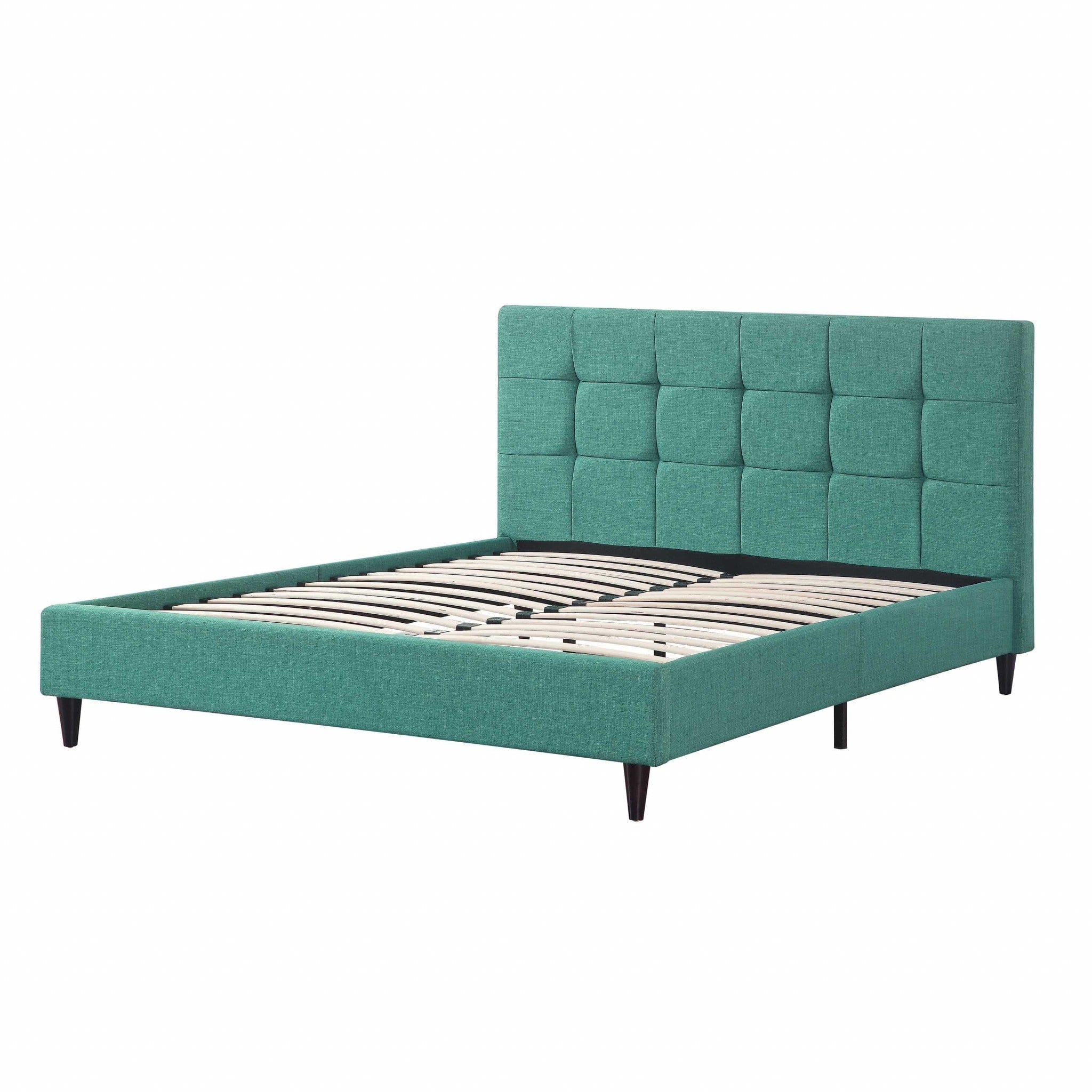 California King Blue Modern Upholstered Square Stitched Platform Bed - Homeroots