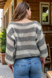 Striped Boat Neck Long Sleeve Sweater