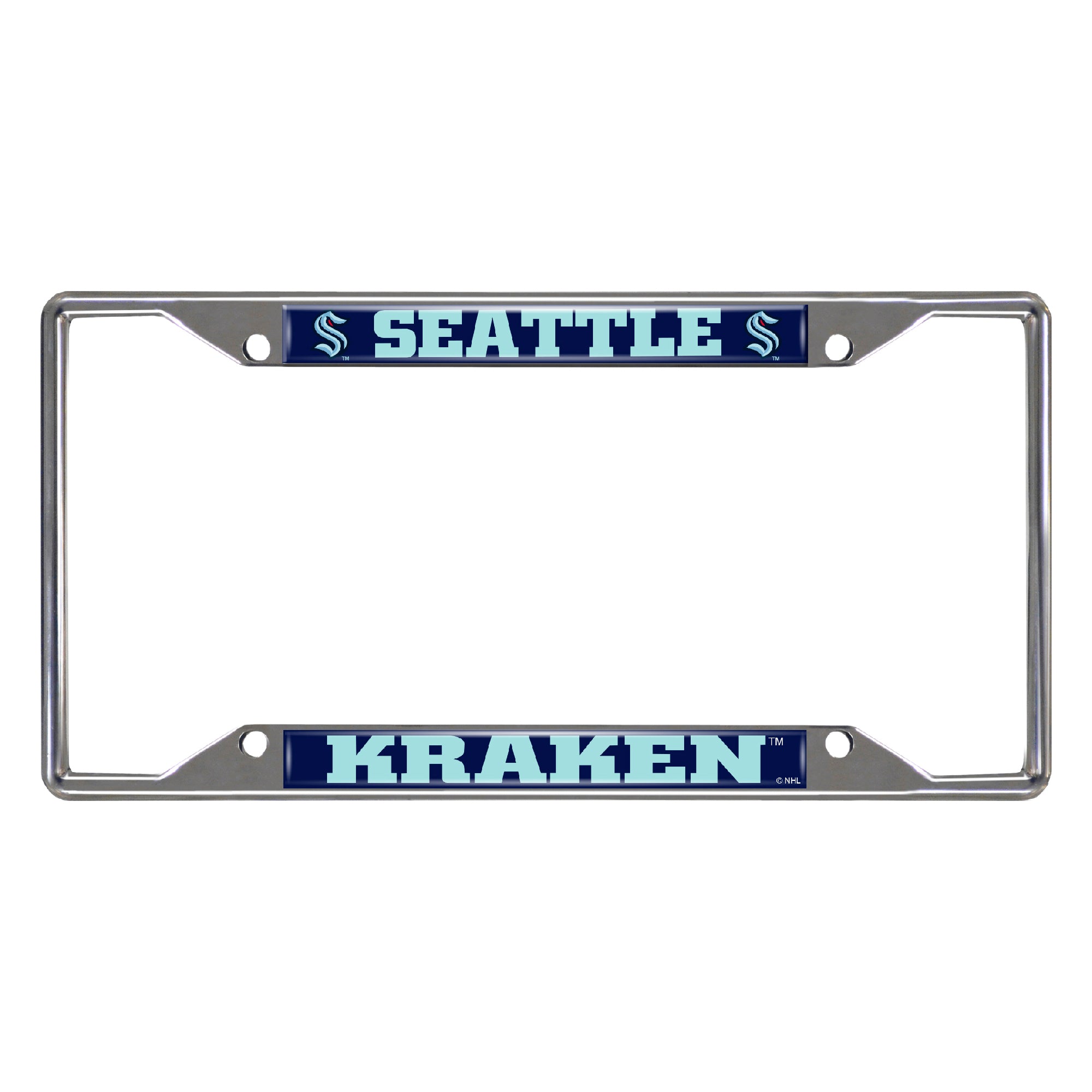 Seattle Kraken Chrome Metal License Plate Frame, 6.25in x 12.25in