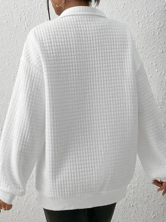 Collared Neck Long Sleeve Sweatshirt - Trendsi