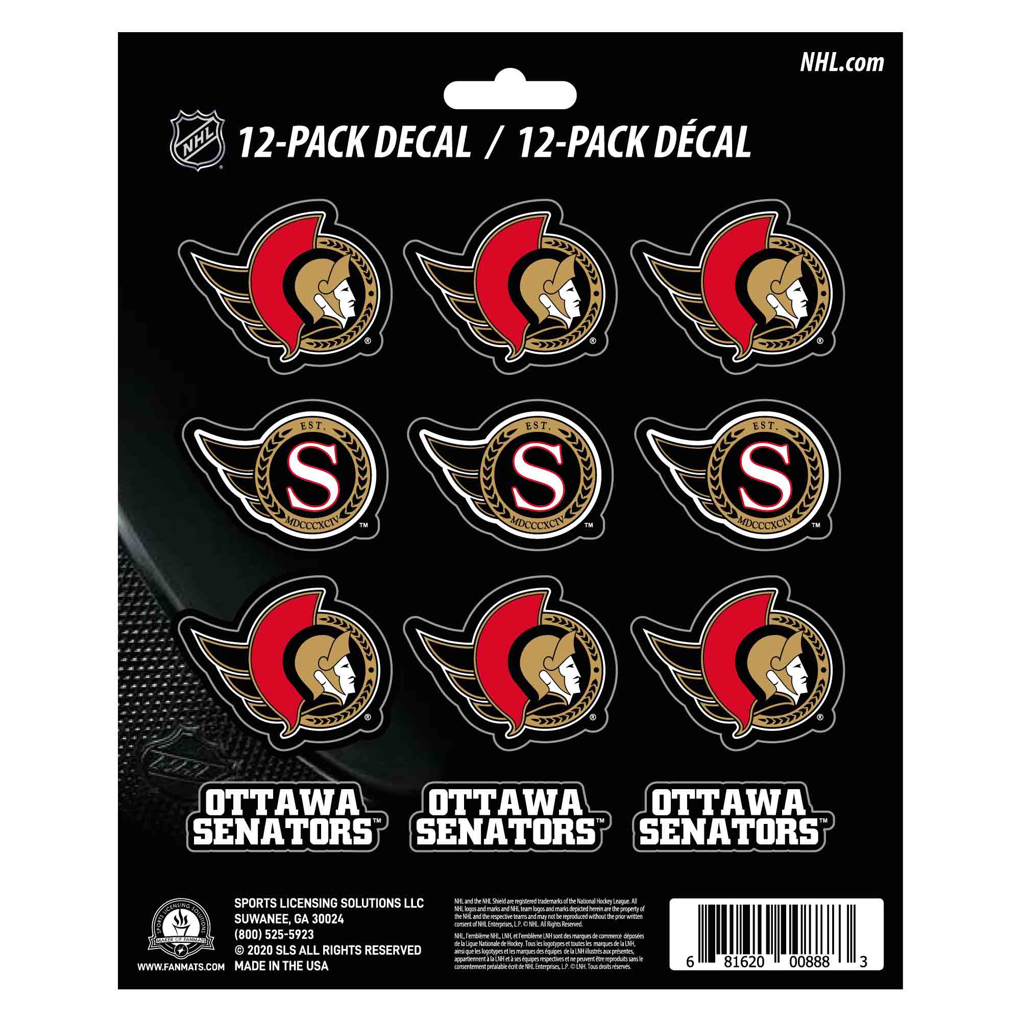 Ottawa Senators 12 Count Mini Decal Sticker Pack