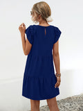 Ruffled Round Neck Cap Sleeve Mini Dress - Flyclothing LLC