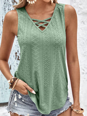 Eyelet Wide Strap Tank - Flyclothing LLC