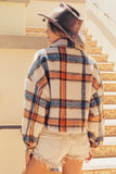 BiBi Brushed Plaid Crop Jacket with Pockets - Trendsi