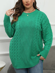 Plus Size Round Neck Long Sleeve Sweater - Trendsi