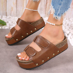 PU Leather Studded Platform Sandals - Trendsi