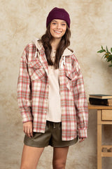 Drawstring Plaid Long Sleeve Hooded Jacket - Trendsi