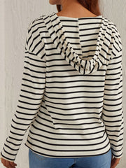 Drawstring Striped Long Sleeve Hoodie - Trendsi