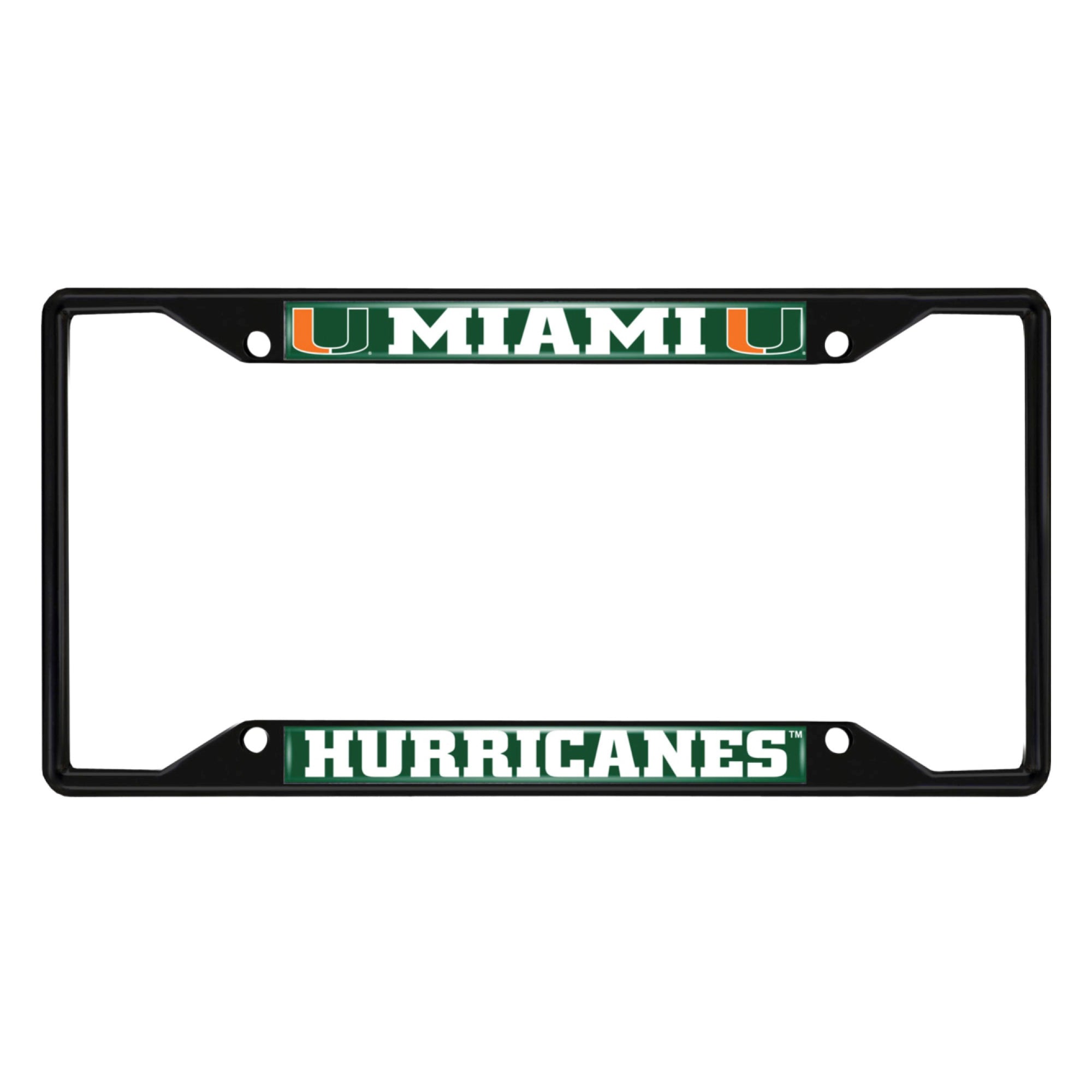 Miami Hurricanes Metal License Plate Frame Black Finish