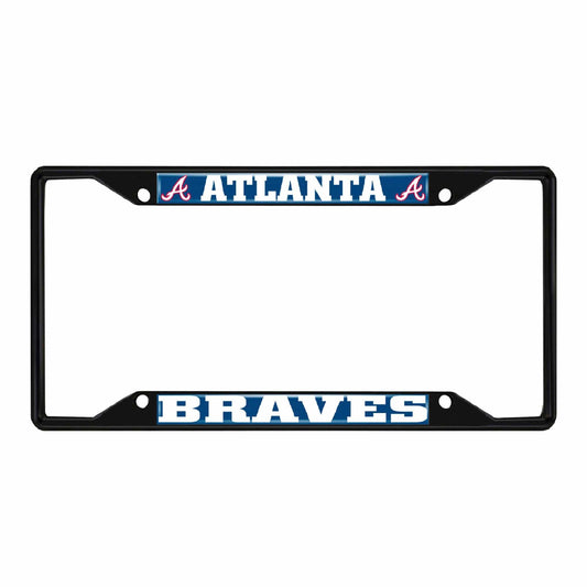 Atlanta Braves Metal License Plate Frame Black Finish - Atlanta Braves