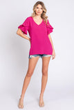 GeeGee V-Neck Ruffle Trim Short Sleeve Blouse - Flyclothing LLC