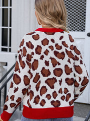 Leopard Round Neck Long Sleeve Sweater - Trendsi